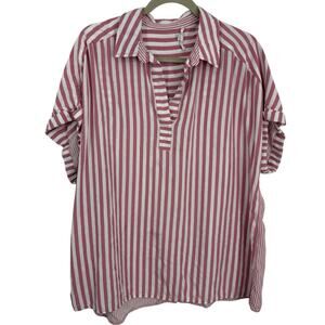 Jane Delancey V Neck Popover Top Women Size 1X Pink White Rayon Stripe High Low